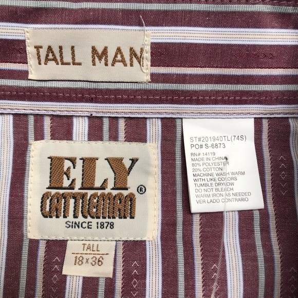 Ely Cattleman Western Tall Man Shirt 18 x 36 Tall - Picture 4 of 8